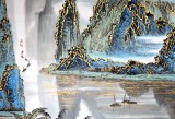 【已售】宁良成四尺斗方金线山水画《桂林山水甲天下》