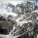 李云友斗方精品山水《云里山居图》