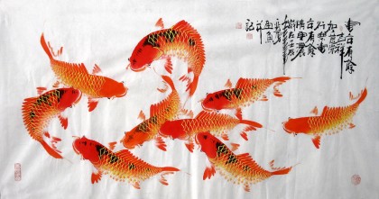 【已售】亦勇四尺国画风水九鱼《连年有余》