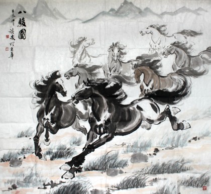 八尺斗方国画《八骏图》
