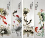 【已售】凌雪花鸟四条屏《年年有余》