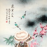 【已售】凌雪四尺斗方工笔花鸟画《岁寒三友》