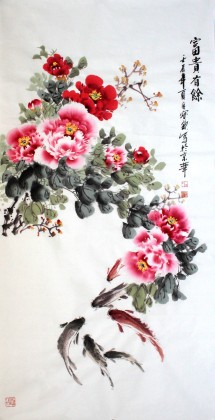 日本画　牡丹　冨貴　白 お得】 日本画 牡丹 白 冨貴 絵画 - 絵画