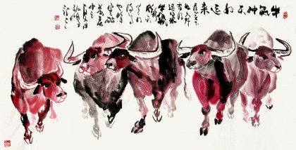 国画五牛图 - 动物画 - 99字画网