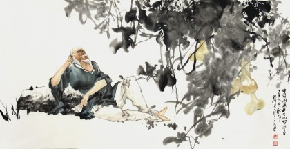 【已售】孤鸿四尺写意人物画《农家闲来梦一回》