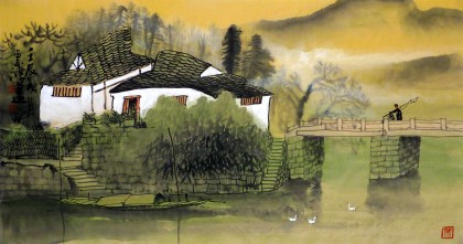 【已售】桂林美协黄云鸿三尺山水画《渔归图》