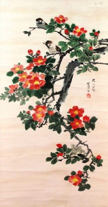 【已售】朝鲜已故人民艺术家 郑昌模 作品《枝头双雀》