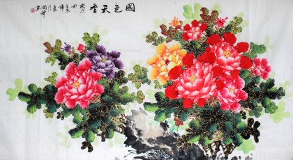 【已售】六尺国画牡丹《国色天香》