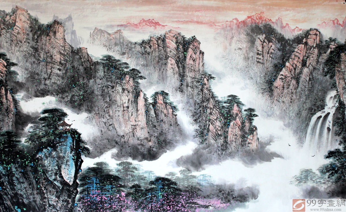 【已售】实力派画家王凌云六尺山水画《黄山晨晖》