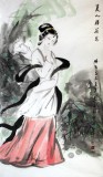 QA李立辰四尺仕女作品《美人胜荷花》（询价）
