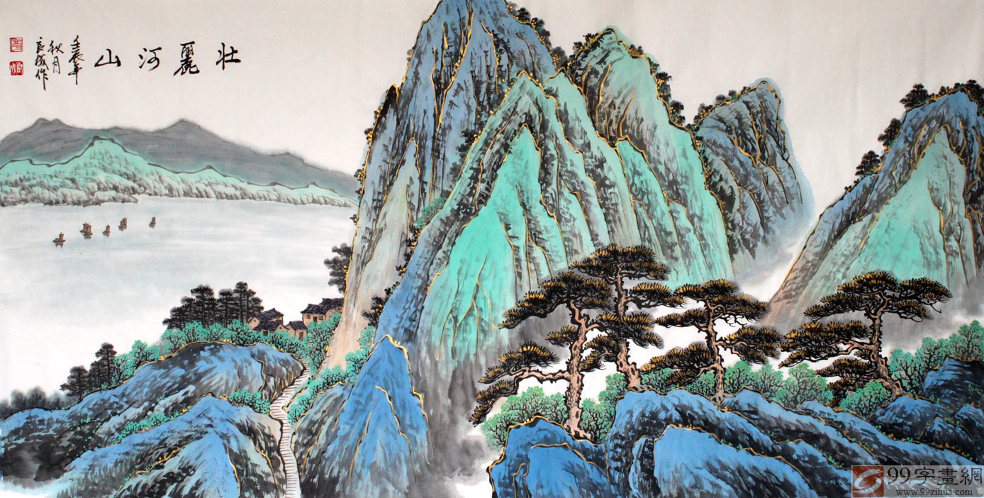 【已售】宁良成四尺金线山水画《壮丽河山》