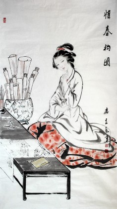 李立辰四尺红楼梦人物《惜春构图》河北著名仕女画家（询价）