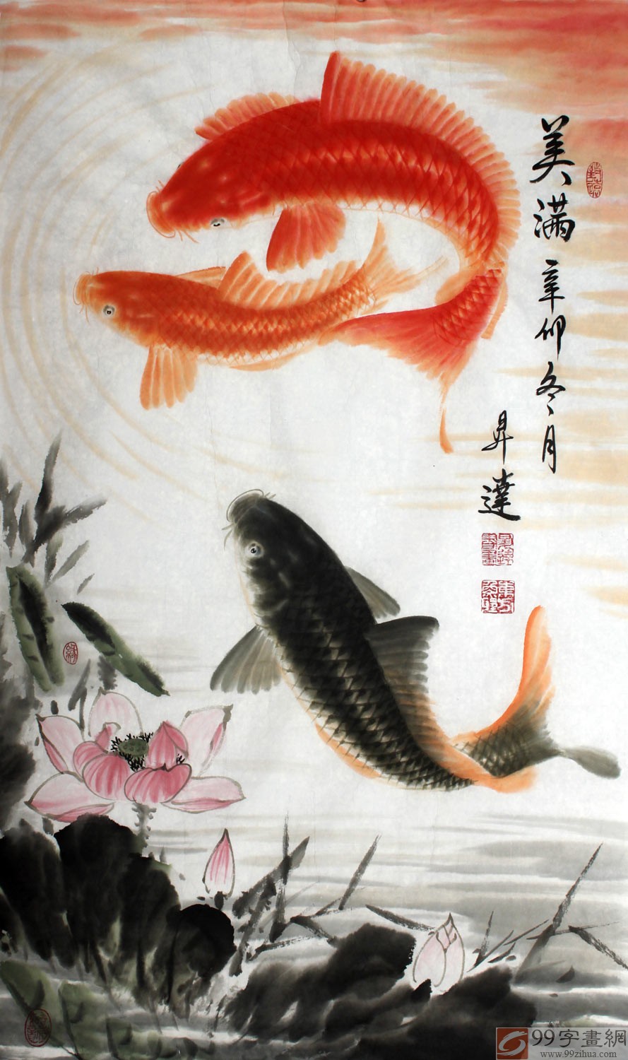 风水挂画《美满》 - 九鱼图 - 99字画网