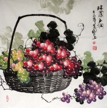 【已售】家居四尺斗方风水画《珠圆玉润》