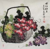 【已售】四尺斗方葡萄画《仲秋鲜果》
