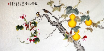 【已售】凌雪四尺工笔葫芦《福禄满堂》
