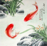 【已售】凌雪四尺斗方吉利国画《年年有余》