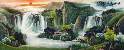 【已售】客厅小八尺聚宝盆山水《左右逢源》