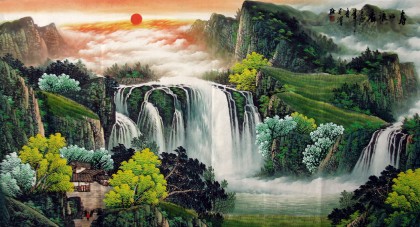 【已售】客厅六尺聚宝盆画《春水流香》