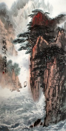【已售】王凌云三尺山水作品《一帆风顺》