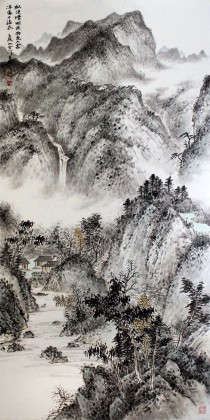 【已售】名家刘金河四尺山水作品《晴明无雨色入云》