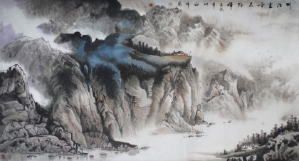 QA郑旺三六尺山水画《川江云岭尽朝晖》