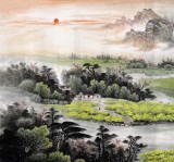 【已售】客厅装饰六尺聚宝盆山水《山村黎明》