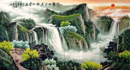 【おすすめ】 客厅聚宝盆山水画《青山不老绿水长存》 - 聚宝盆山水画- 99字画网 小物入れ