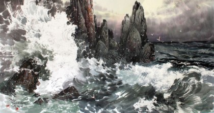 【已售】朝鲜一级画家 朴京敏《浪淘沙》