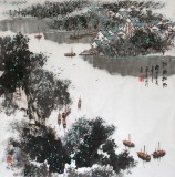 【已售】张春奇斗方作品《江南细雨》