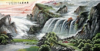 【已售】办公室装饰大八尺大气山水《泉源广长》