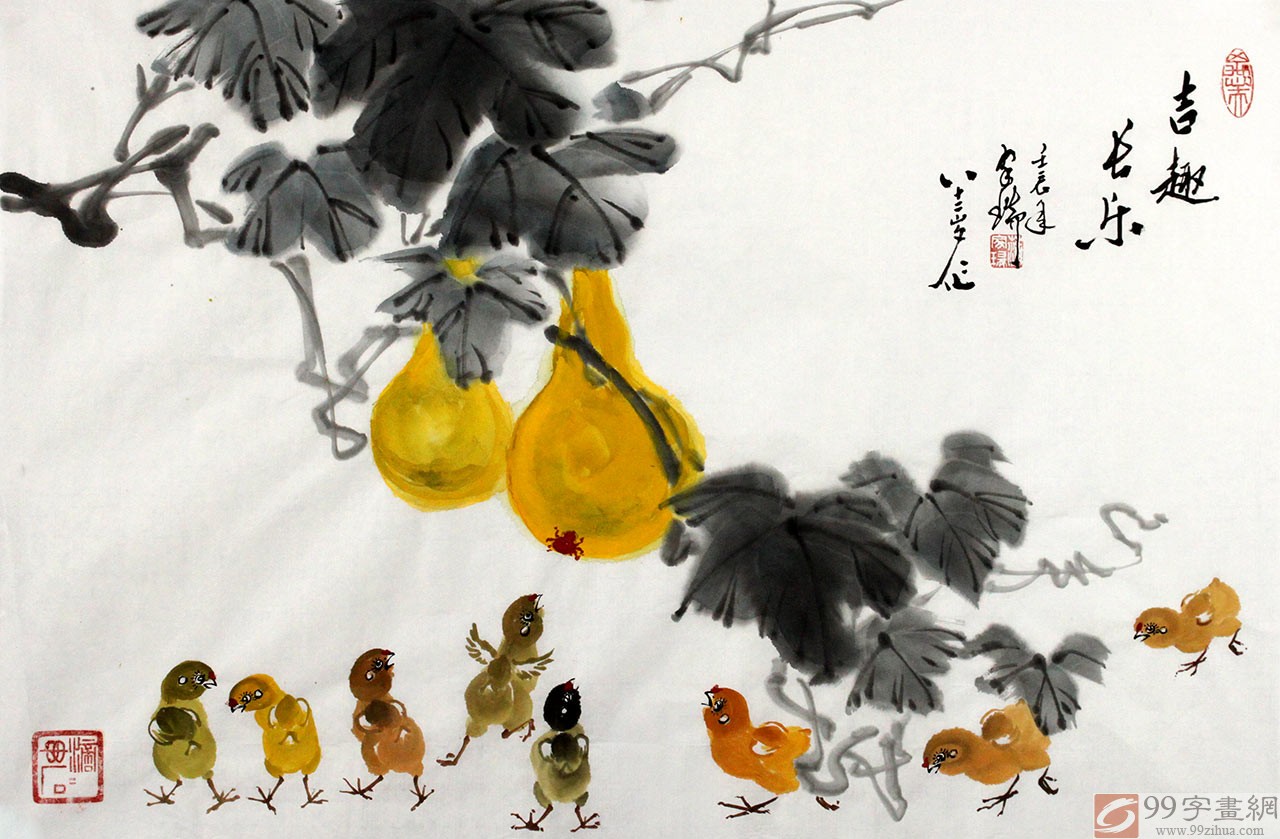 蒲家瑞小鸡图- 花鸟画- 99字画网