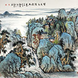 名家郑庆年八尺斗方聚宝盆山水画《宝宅水阁连空翠》