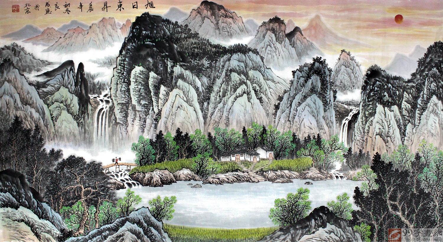 招财风景画,风景画简笔画_大山谷图库