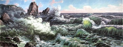 【已售】小八尺朝鲜山水国画《海金刚波涛》