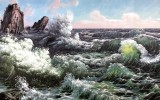 【已售】小八尺朝鲜山水国画《海金刚波涛》