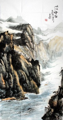 【已售】河南美协徐来选四尺山水画《峡江云烟》