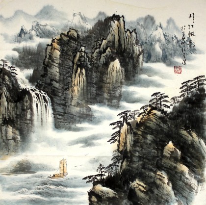 【已售】河南美协徐来选四尺斗方山水画《川江帆影》