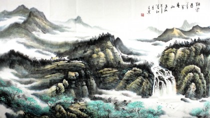 【已售】河南美协徐来选六尺山水画《点染朱墨写春山》