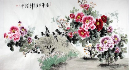 【已售】王宝钦六尺吉利牡丹图《喜事多多》(询价)