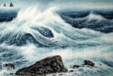 【已售】精品巨幅国画大海《观海听涛》