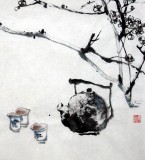 【已售】辽宁美协孤鸿三尺斗方《客来千里茶当酒》