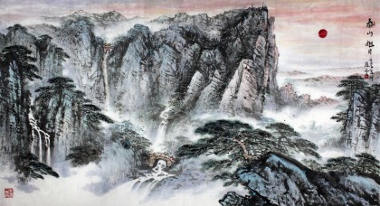 SK著名画家王凌云六尺山水《泰山旭日》