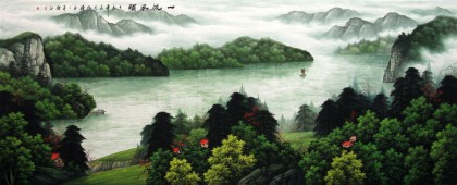 【已售】巨幅丈二聚宝盆风水画《一帆风顺》