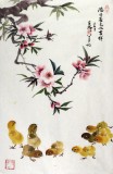 SK蒲家瑞四尺三开小鸡图《满目春色兆吉祥》
