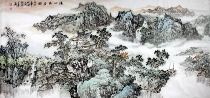 【已售】湖北美协会员庾超然六尺《溪山幽居图》