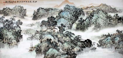 【已售】湖北美协会员庾超然六尺《江流天地外山色有无中》