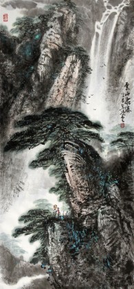 【已售】著名画家王凌云三尺山水《云山飞瀑》