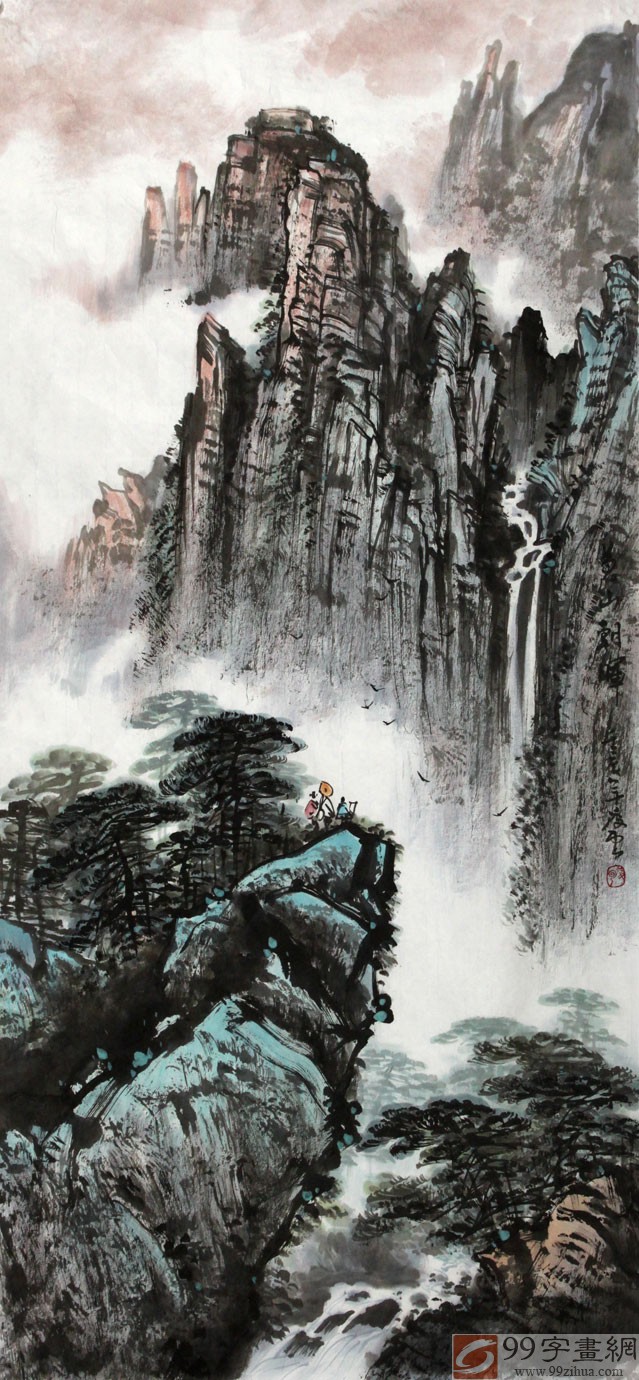 已售著名画家王凌云三尺山水黄山朝晖