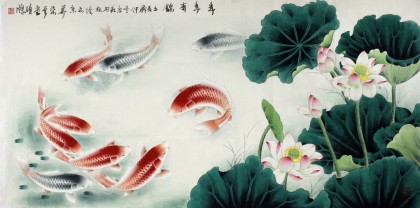 【已售】河南美协唐婉四尺九鱼图《年年有余》